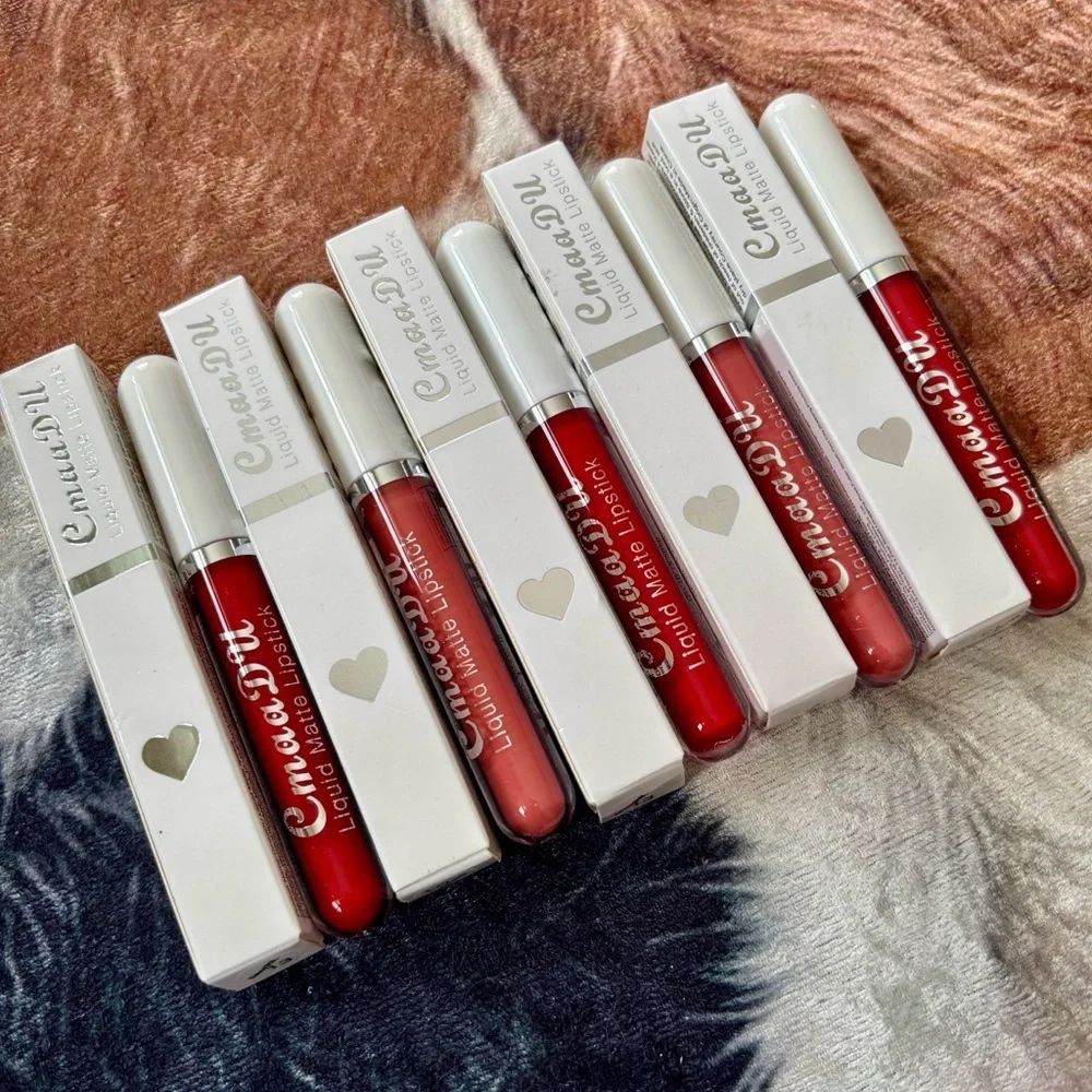 Brand New CmaaDu Set of 5 Matte Liquid Lipsticks 13 Ruby Red & 01 Waterproof
